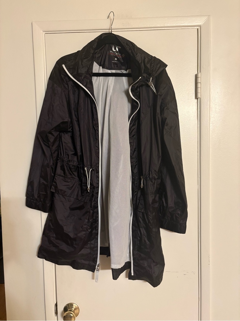 London Fog Black Packable Utility Rain Jacket with Hood Size L